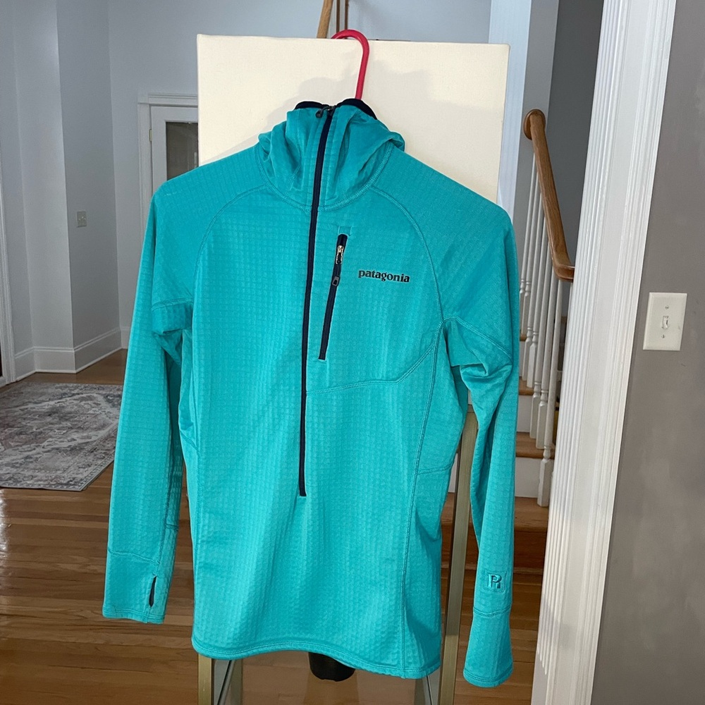 Patagonia R1 Hoody women’s S Pullover Half Zip Teal Power Grid Hooded RARE